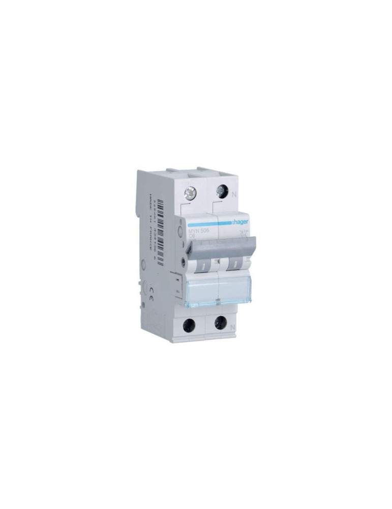 Interruttore Magnetotermico 1P+N 6A 4,5Ka 2M HAGER - MYN506