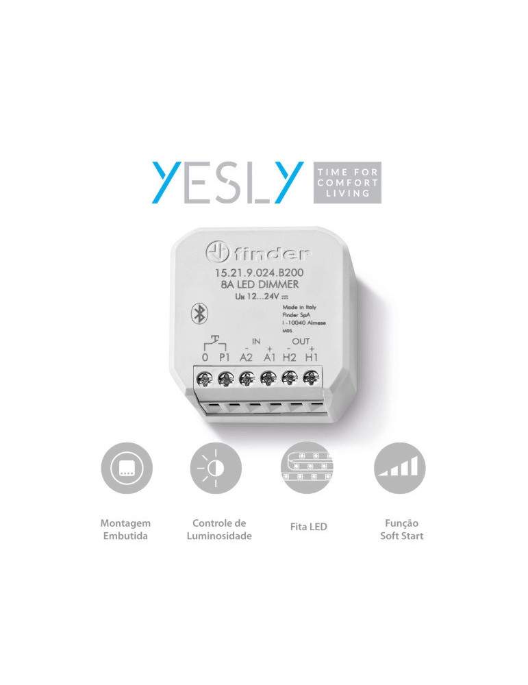 Dimmer Yesly Tipo 15.21 8A 12/24 VDC Strip Led PWM Incasso 15.21.9.024.B200 FINDER - 15219024B200