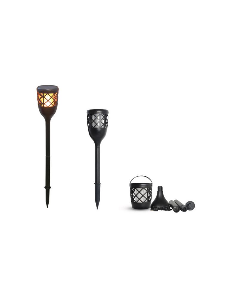 Torcia Solare Led Fiamma Esterno/Interno Ricaricabile Con Pannello Solare Integrato O Micro USB 2W Nero BOT LIGHTING - FLAME2N