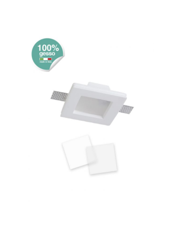 Faretto Ad Incasso Quadrato In Gesso Per Soffitto Con Portalampada GU10 e 2 Schermi pvc STONE - 90033