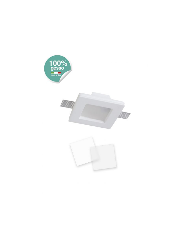Faretto Ad Incasso Quadrato In Gesso Per Soffitto Con Portalampada GU10 e 2 Schermi pvc STONE - 90033