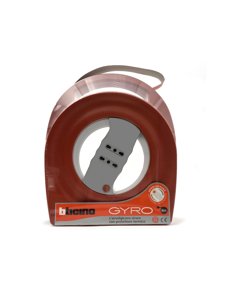 Prolunga Avvolgicavo GYRO 8m Con Protettore Termico E 2 Prese Bipasso 16A BTICINO - S2726