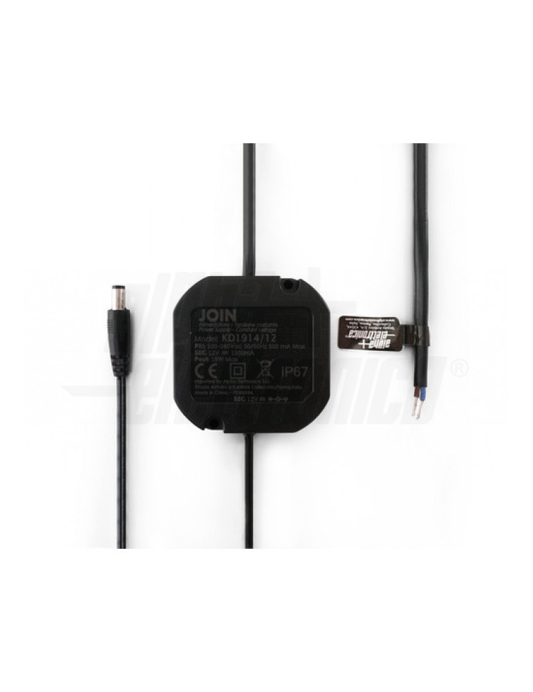 Alimentatore Switching IP67 18W - 12Vdc 1,5A - 1 Connettore 5,5x2,1mm ALPHA ELETTRONICA - KD1914/12